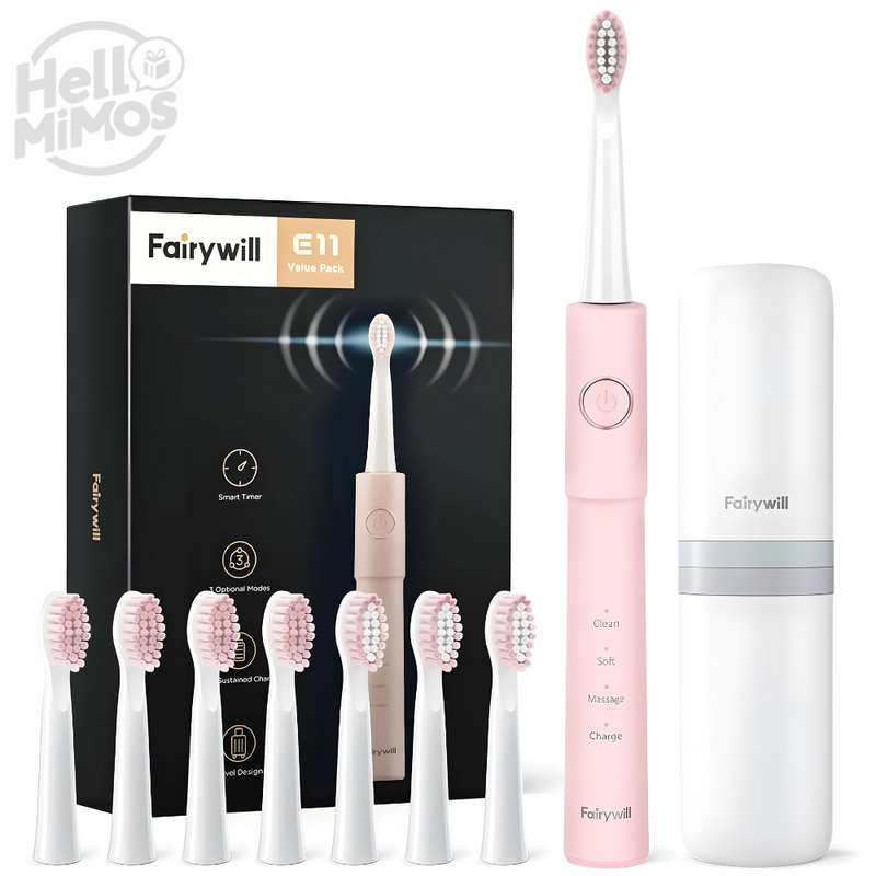 Escova de Dentes Elétrica Recarregável + 8 Refis - Fairywill